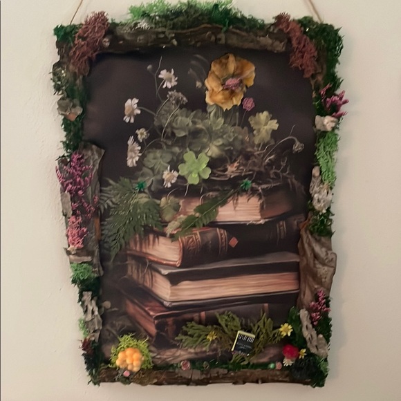 Floral and Book Wall Art Decor plants handcrafted border moss nature inspired
